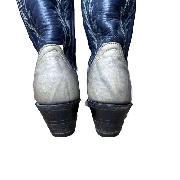 Larry Mahan Womens Knee High Cowboy Boots Size 6 B6N Leather Skin Black Blue - Picture 7 of 9